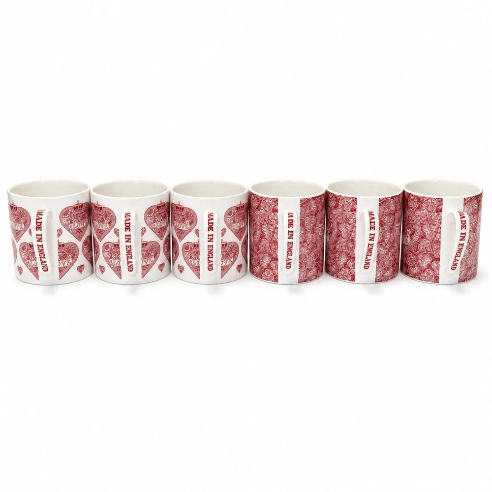 Set of 6 Queens Made With Love England Queen of Hearts Fine China Mugs